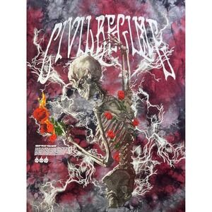 Civil Regime Graphic T-Shirt Mens Medium Red Black Tie Dye Skeleton Roses Reap